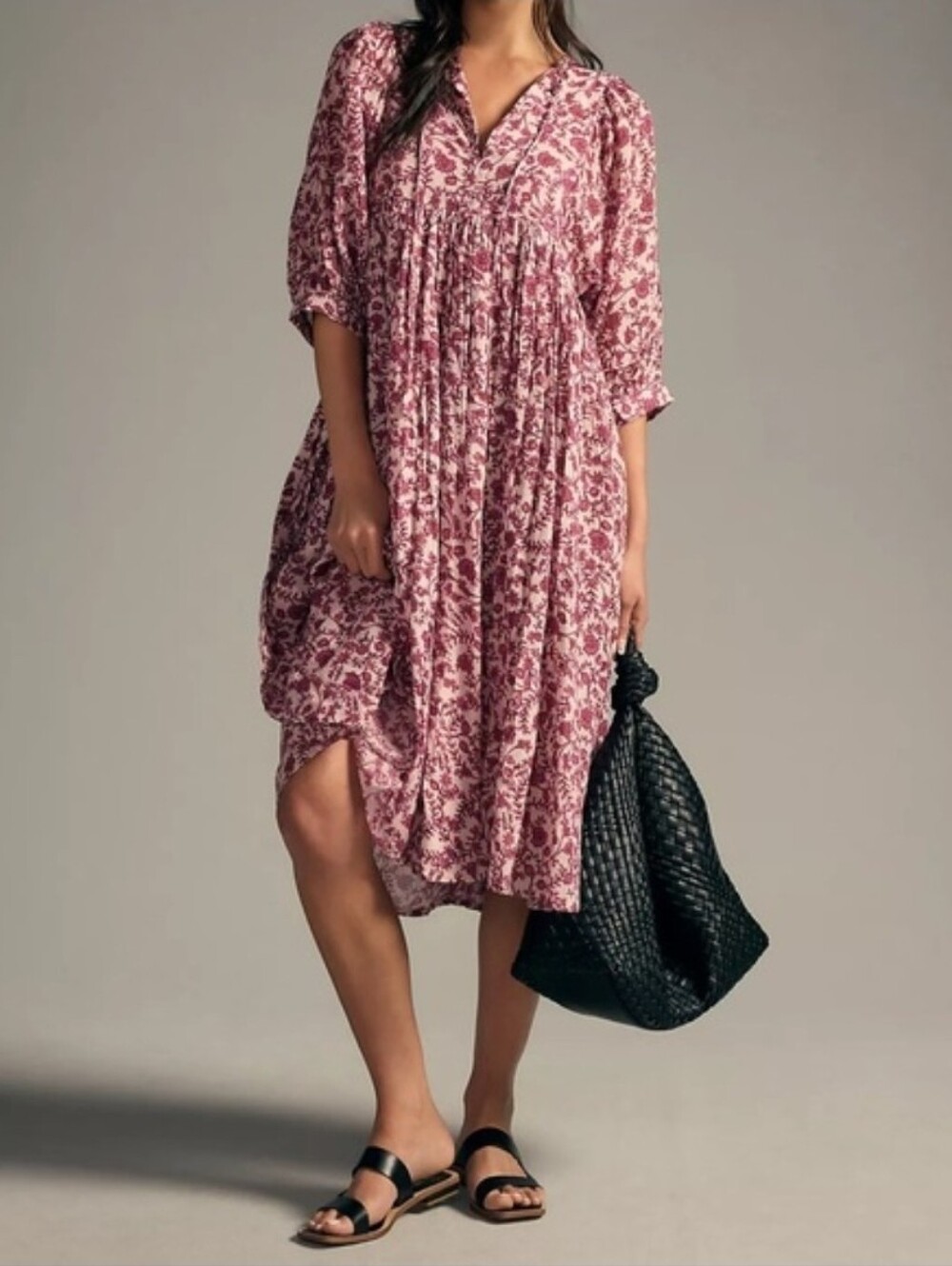 Anthropologie Sundry Blouson Sleeve Midi Dress Pink Floral Medium